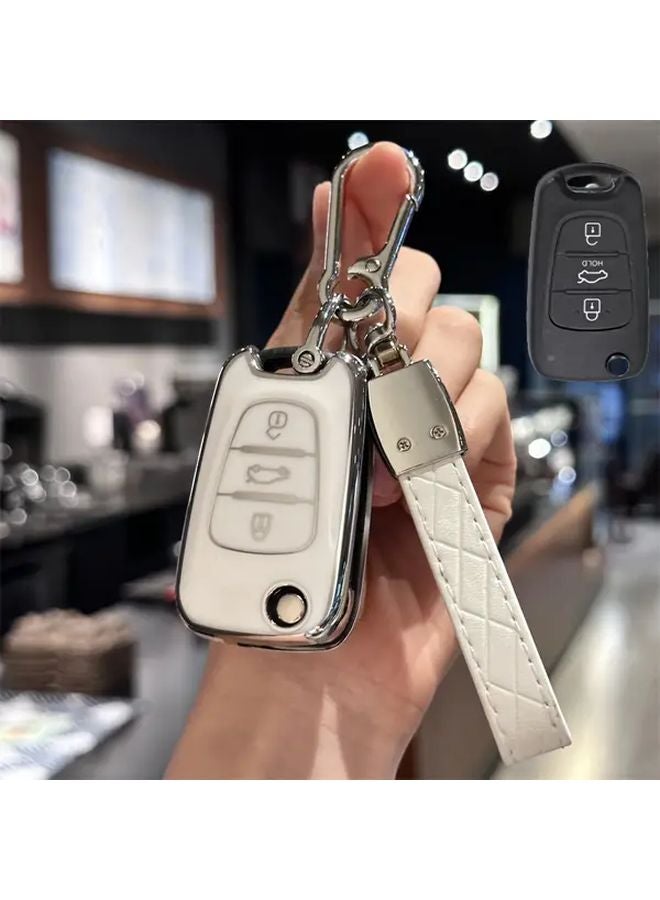 غطاء مفتاح سيارة من TPU وردي مع سلسلة مفاتيح لطرازات هيونداي I10 و I20 و I30 و كيا سيد وسول وسبورتاج - Image 2